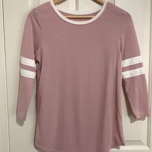 Mauve Three Quarter Sleeve Scoop Neck Baseball T-Shirt